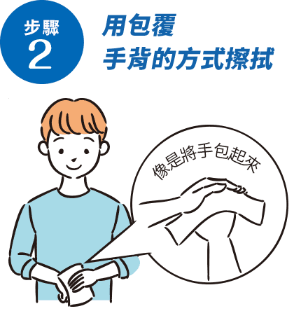 手の甲でつつむようにふく