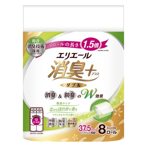 elleair抑臭+天然淨味捲筒衛生紙潔淨8捲入(微香型)